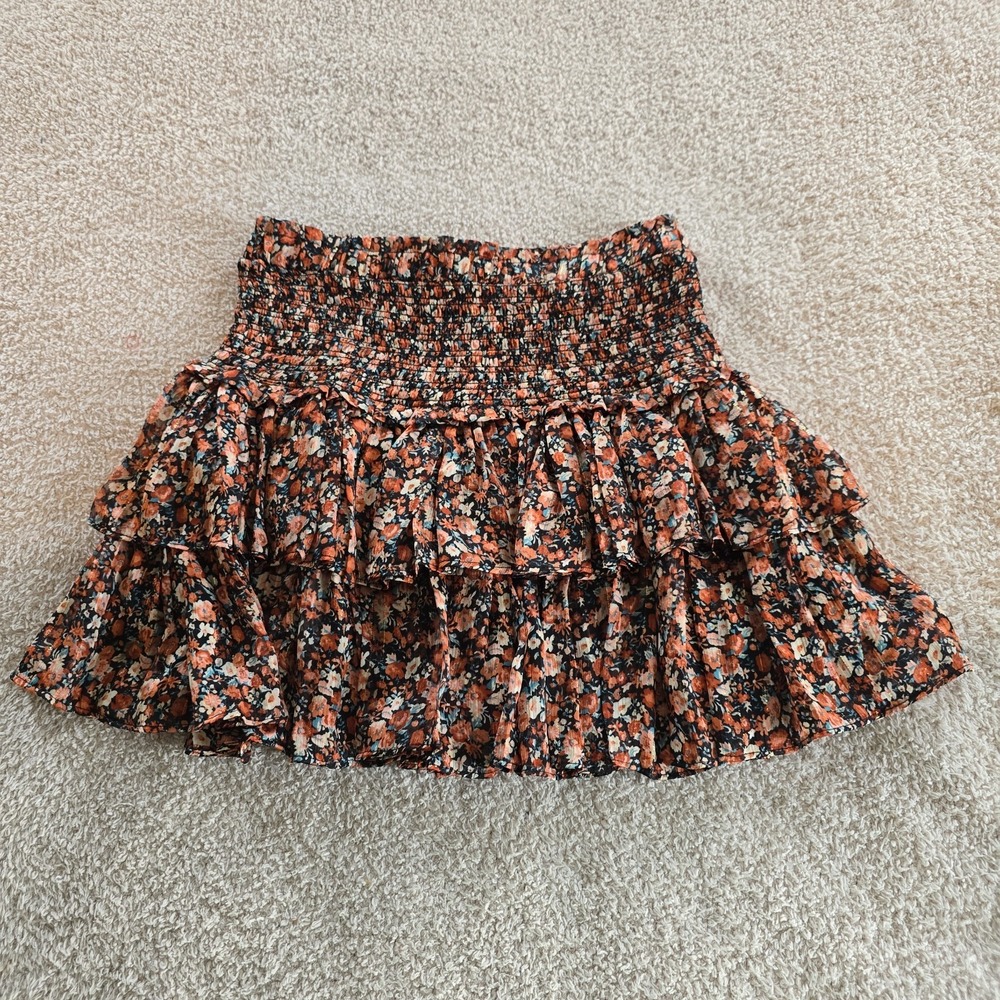 Reset By Jane, Megan Amore Rust Skirt Floral Ruffle Metallic Boho-chic Sz L NWT